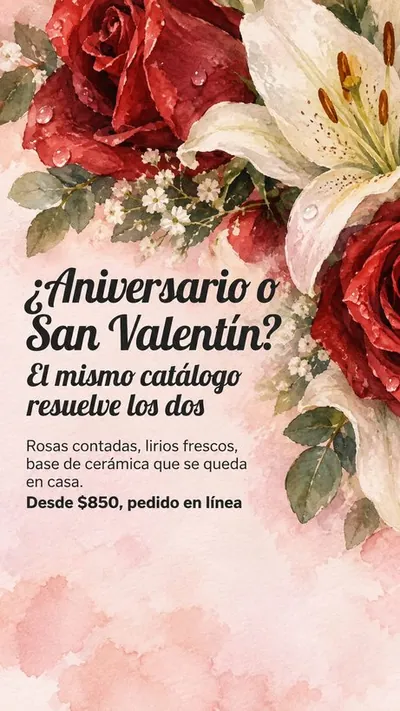 Anuncio de Péttalos Florería: ¿Aniversario o San Valentín? El mismo catálogo resuelve los dos
